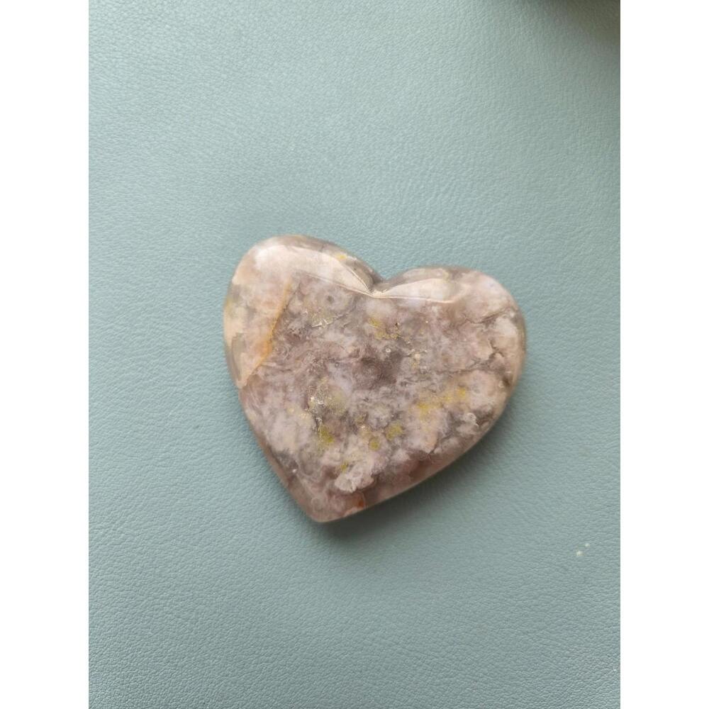 Flower Agate Heart Caving Crystal Palmstone